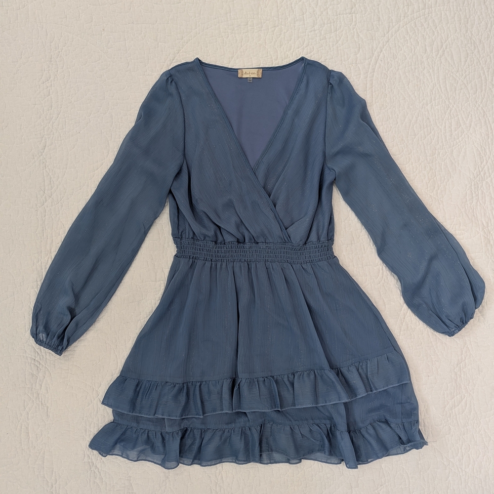 Altar'd State Blue Long Sleeve Ruffle Dress